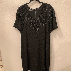 Vintage JMD New York Beaded Sequined Black Formal Gown Dress Plus 1X Evening